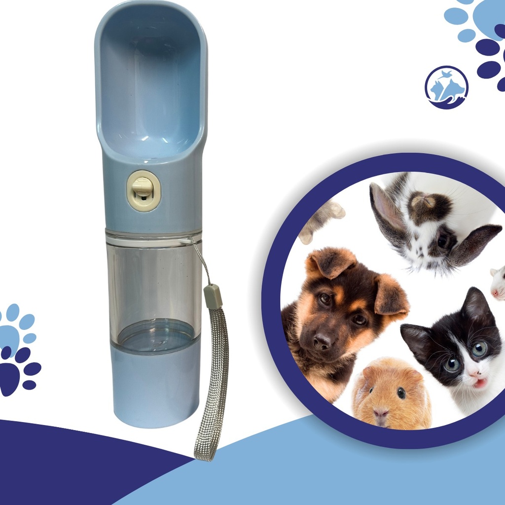 Bebedero Portátil Mascotas Botella Azul