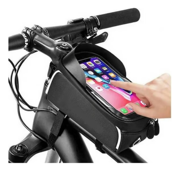 Bolso Porta Celular Para Bicicleta O Scooter - Impermeable Negro