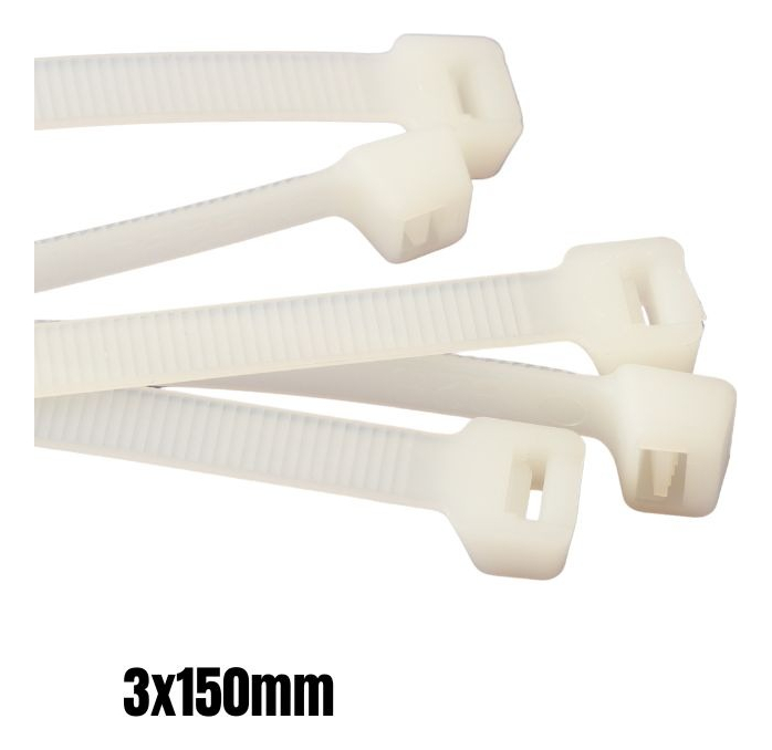 Brida De Nylon 3x150mm Amarra Plástica Blanca Blanco