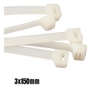Brida De Nylon 3x150mm Amarra Plástica Blanca Blanco