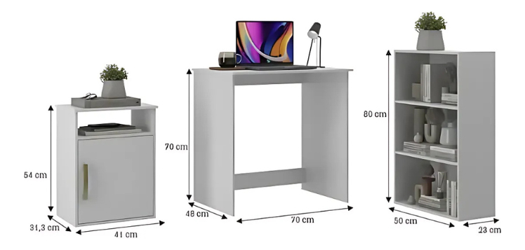 Escritorio + Estante + Librero Todo En 1 Blanco