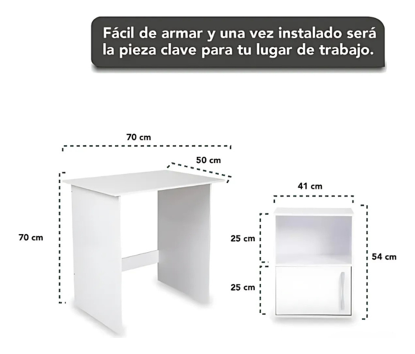 Escritorio + Estante + Librero Todo En 1 Blanco