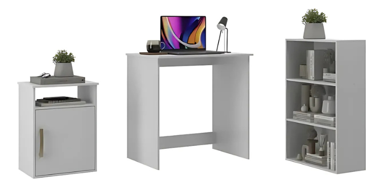 Librero Estante Con Escritorio Todo En 1 Blanco