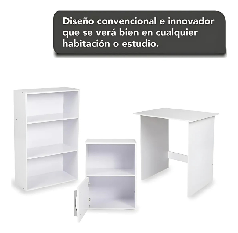 Librero Estante Con Escritorio Todo En 1 Blanco