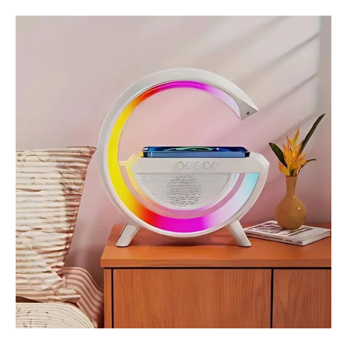 Parlante Bluetooth Luces Led Cargador Inalámbrico Y Radio Blanco