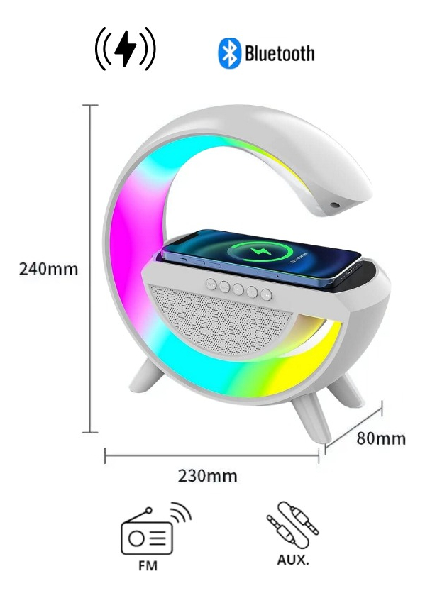 Parlante Bluetooth Con Luces Led Y Carga Inalámbrica Blanco