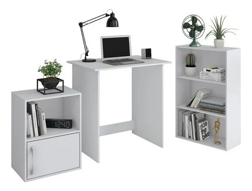 Escritorio + Estante + Librero Todo En 1 Blanco